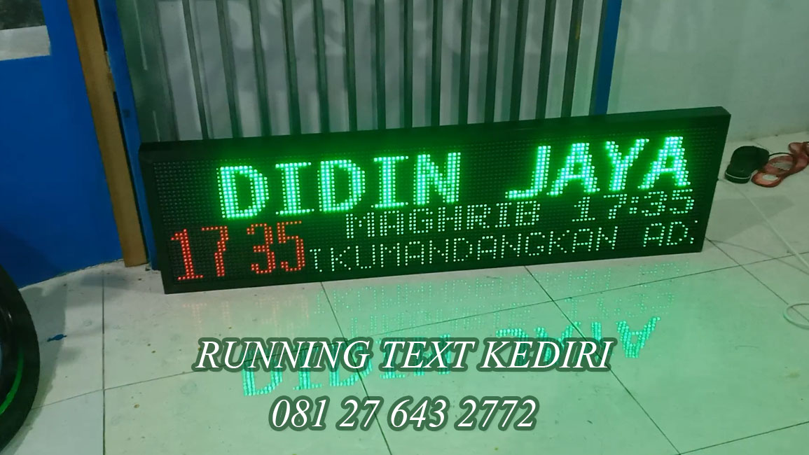 <p>Jadwal sholat digital led running text variasi Kediri Blitar Tulungagung Jombang Trenggalek Nganjuk. Untuk keperluan masjid dan mushola, jadwal abadi otomatis, disertai informasi lengkap sesuai kebutuhan masjid mushola.</p>
